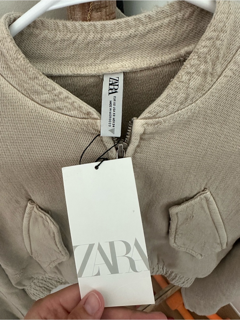 Zara Womens Beige Cropped Bomber Jacket - Picture 5 of 6